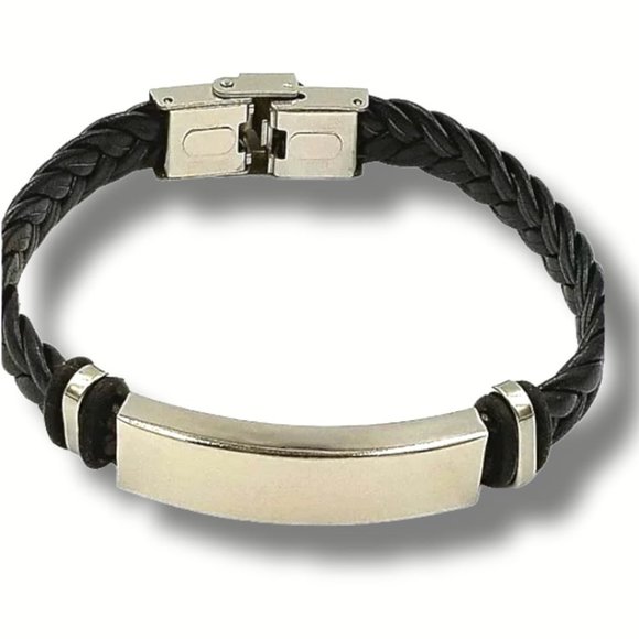 Stainless Steel Hypoallergenic Braided Black Leather Adjustable Bracelet (NWT) - Picture 2 of 8